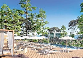 View of one of the terraces and swimming pools of Club Med Marbella