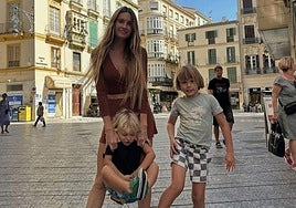 Hawaiian Alana Blanchard with her children in Malaga city centre.
