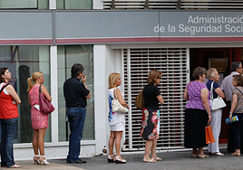 An orderly queue at a social security office.