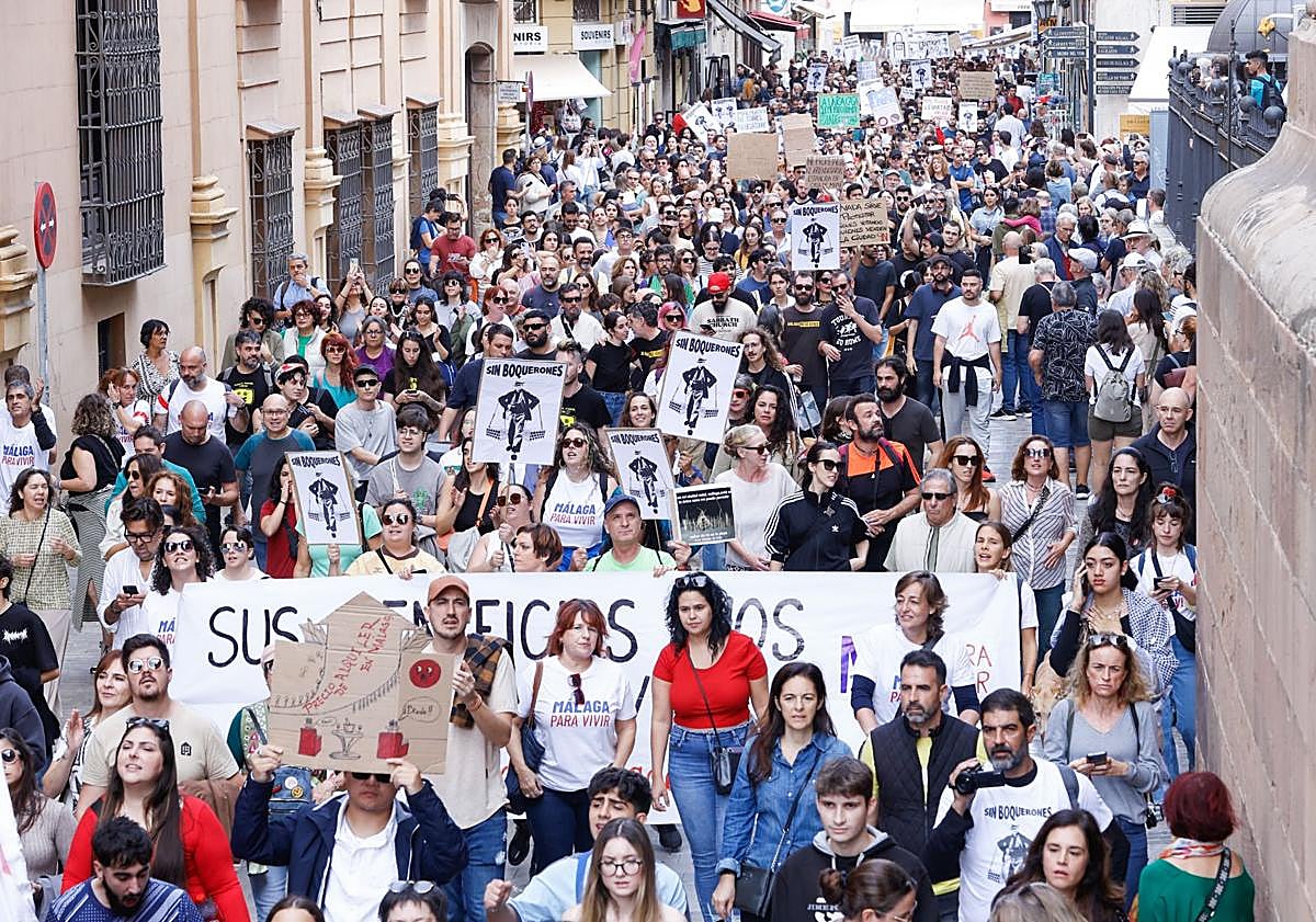Imagen principal - In pictures and video: Around 10,000 people attend major rally to demand action to solve Malaga's housing crisis