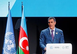Pedro Sánchez speaking at the COP29 summit in Azerbaijan this week.