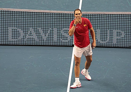 Nadal blows a kiss to the crowd after playing the first match of the qualifying round.