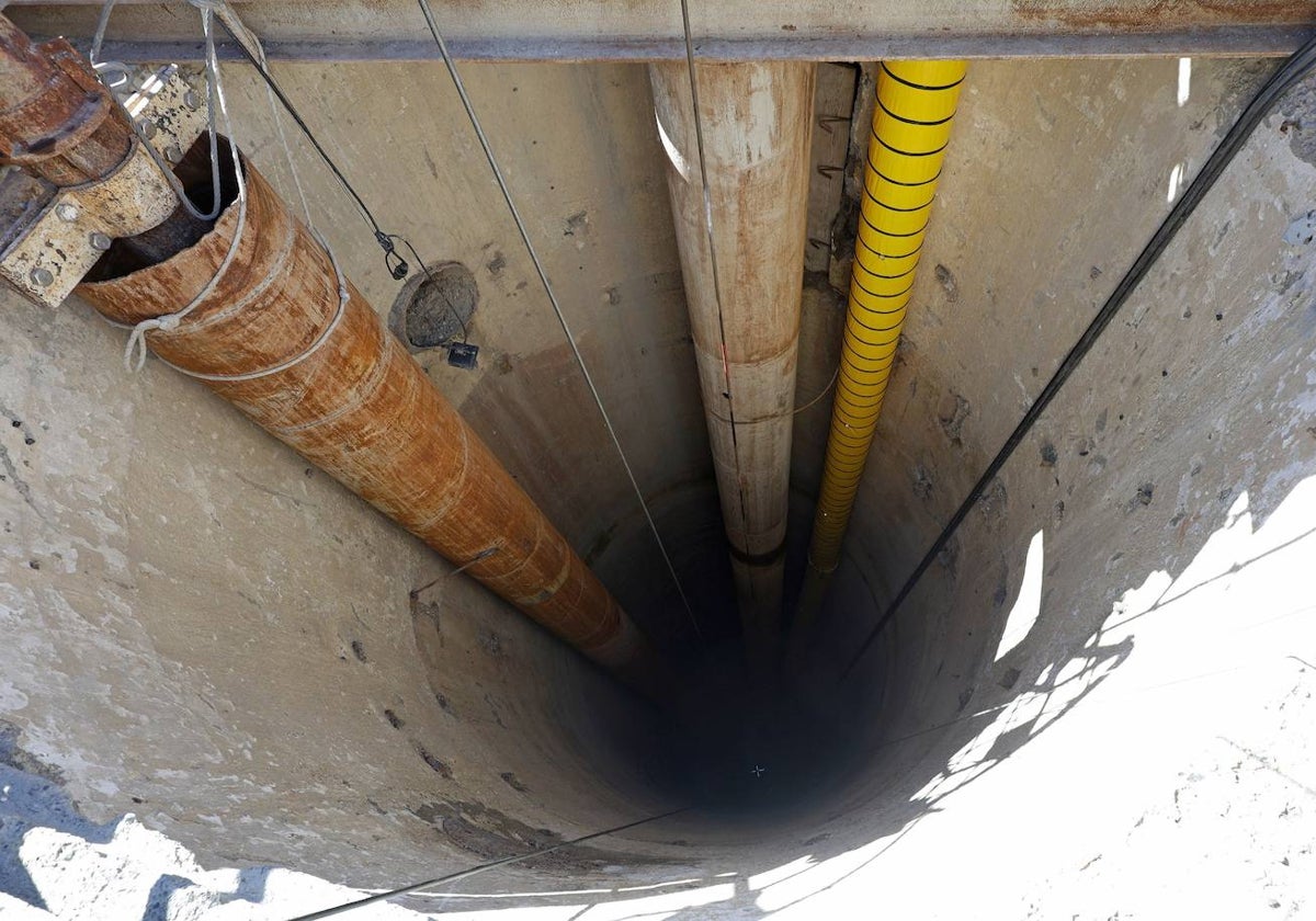 View of the top section of the Perales 3 shaft, which descends around 60 metres.