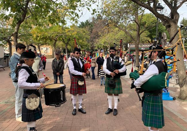 The Scottish pipe band before their performance.