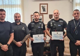 PCs Tristan Lark and James Warden were presented with the commendations by the Rock's Commissioner of Police Richard Ullger.