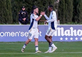 Puñal, left, after scoring Marbella's equaliser.