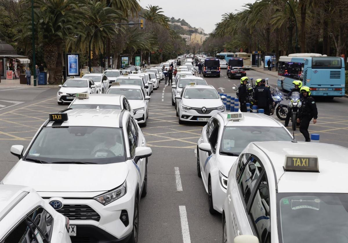 Taxis in the road in central Malaga on Wednesday.