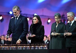 King Felipe VI and Queen Letizia during the ceremony commemorating the 80th anniversary of the liberation of Auschwitz.