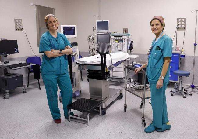 Gynecologist Ana Cerezo (left), with embryologist Ana Ruiz, in the assisted reproduction unit of the Materno Infantil Hospital in Malaga.