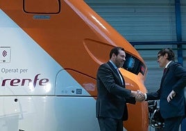 Óscar Puente and Salvador Illa at the presentation of new trains for Rodalies.