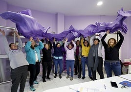 Women from the Violencia Cero feminist group against gender-based violence ahead of International Women's Day.