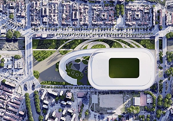 Reform project of La Rosaleda stadium, with footbridges over the riverbed.