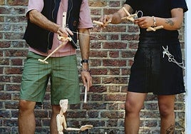 Puppeteers demonstrate handmade puppets