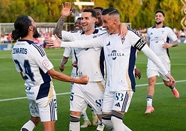 Edwards, left, celebrates putting Marbella 1-0 up.