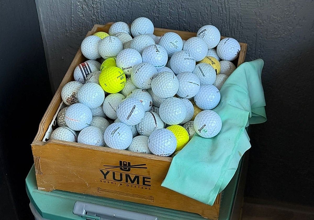 Golf balls collected by local resident Rafael Ramos.