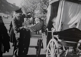 Old photo of a Gibraltar customs officer carrying out an inspection.