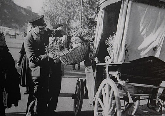 Old photo of a Gibraltar customs officer carrying out an inspection.