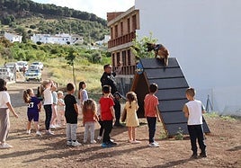 A dog uses one of the play areas in the new dog park in Alhaurín el Grande.