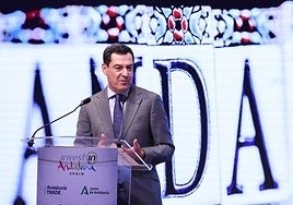 Juanma Moreno, during his speech at the forum.