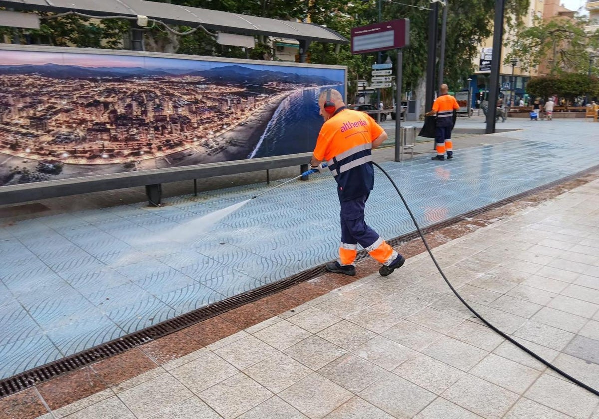 Street cleaning in Torre del Mar.