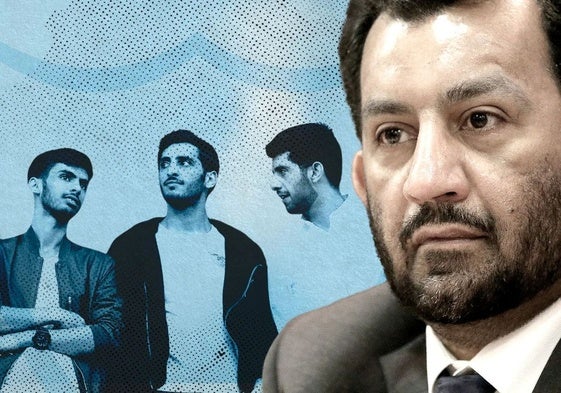 Sheikh Al-Thani, right, alongside his three sons.