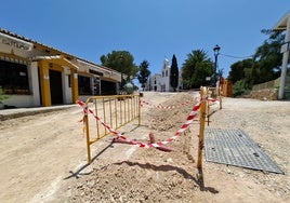 View of the current state of the work on the accesses to the church.