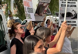 Protesters outside Marbella bullring.
