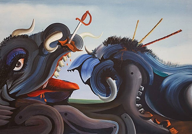 Toro Herido, the self-portrait as a bull with ‘D’ for Domínguez in the hilt of the sword.