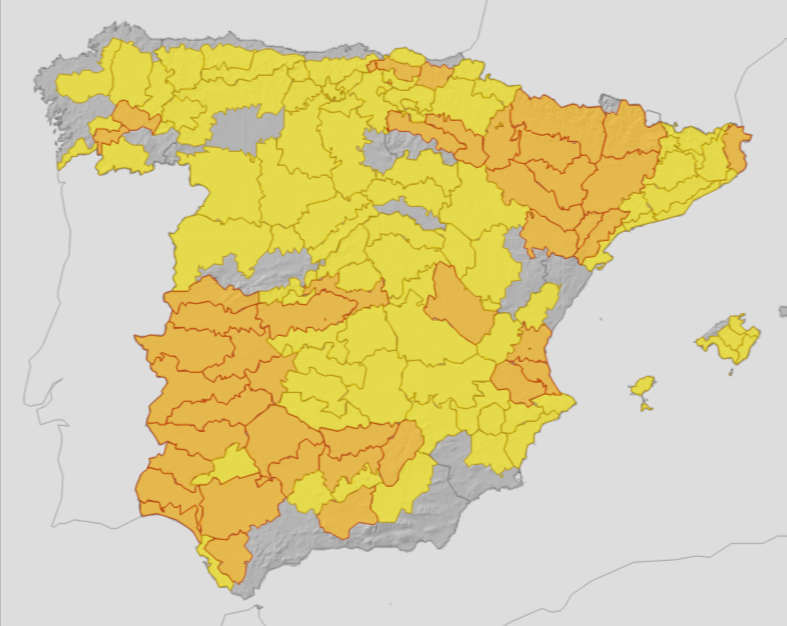 Weather alerts across Spain for Monday, 30 June 2025.