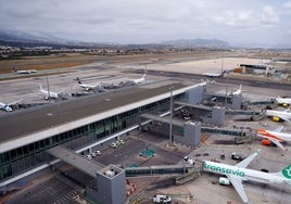 Aircraft parked at Malaga airport, seen from the control tower.