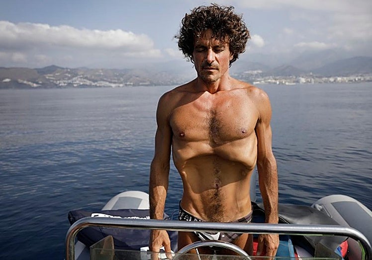 A file image showing Davide Carrera doing breathing exercises, in Nerja.