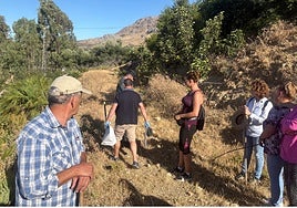 Guardia Civil officers with the weapon used in the alleged attack in a bag, after it was located on the farm.
