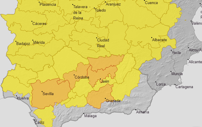 Weather alerts for southern Spain this Tuesday 15 July 2025.