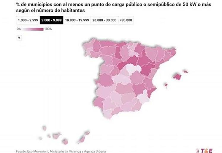 Colour-coded map of the number of recharging points.