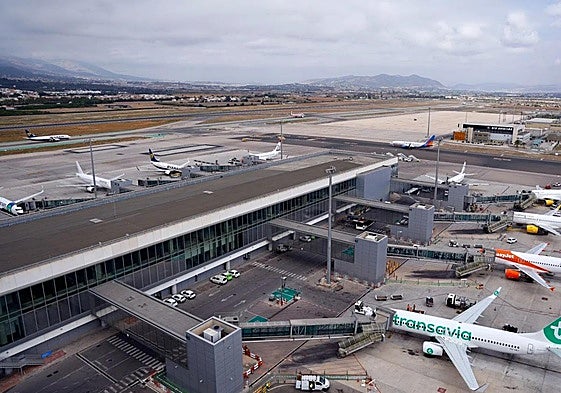 Aircraft parked at Malaga Airport, as seen from the control tower.