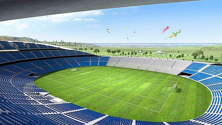 These are the bold plans for a new football stadium in Malaga city that were shelved in 2009 and have been gathering dust ever since