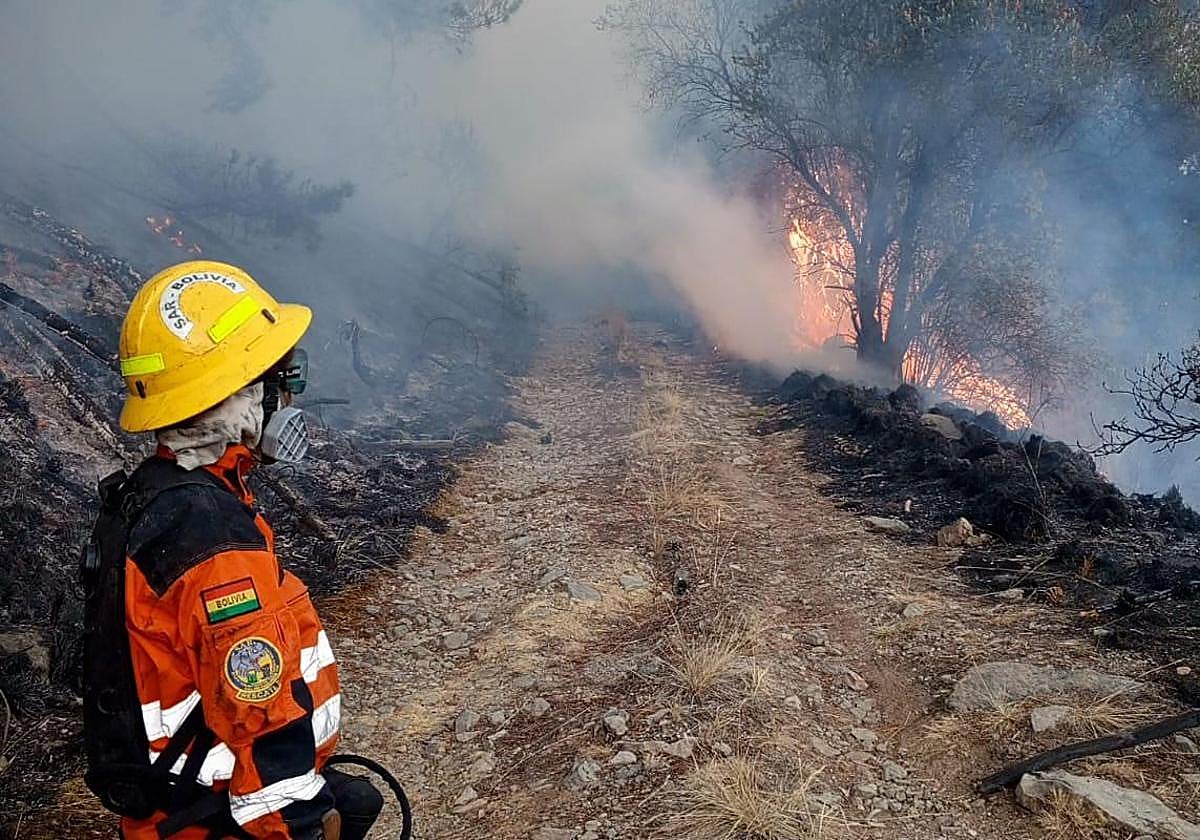 The forest fire in the Montes del Courel near Cruz de Outeiro (Lugo).