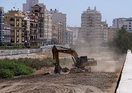 The clearance work under way in the Guadalmedina riverbed.
