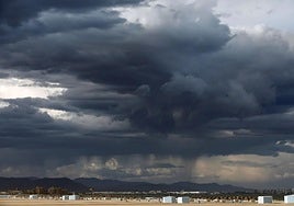 Storm clouds over Malvarrosa beach in Valencia in September.