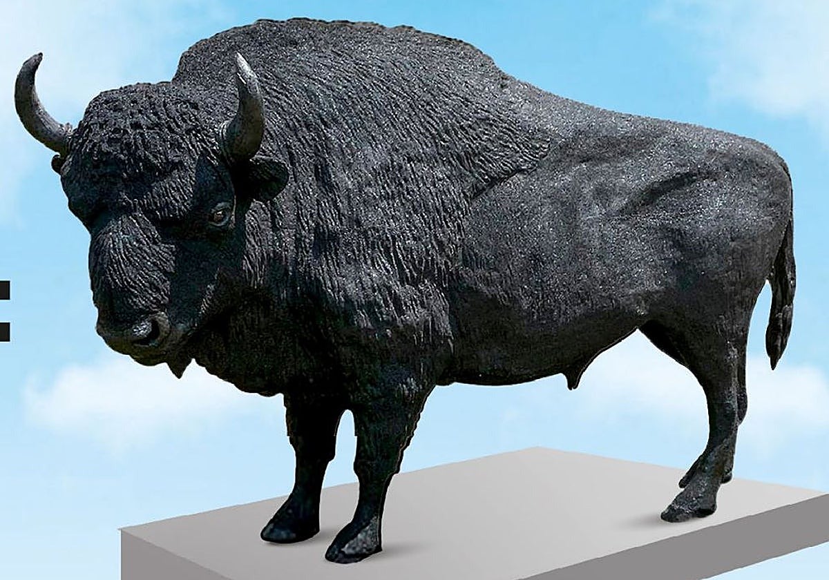 End-of-life rubber tyres crafted into massive 750-kilo European bison sculpture in Spain