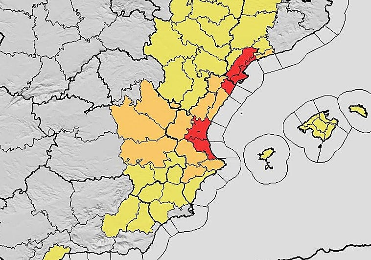 Emergency alerts beamed to mobile phones and red level weather warnings activated for torrential downpours in Valencia region of Spain