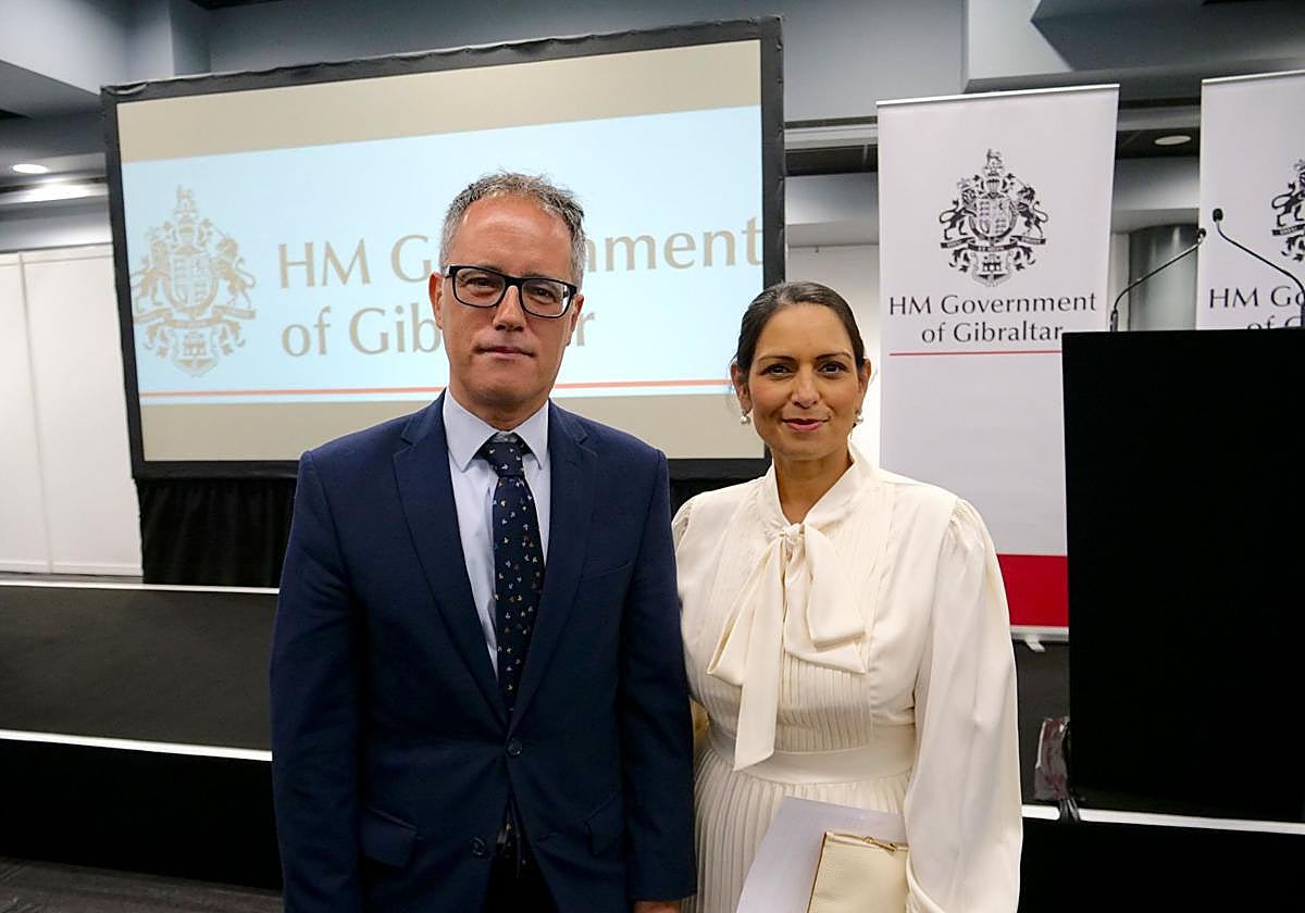 Deputy chief minister, Joseph Garcia and shadow foreign secretary, Priti Patel.