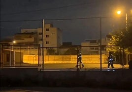 The firemen in the school grounds in the early hours of Tuesday morning.
