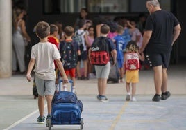 Children entering a school.