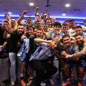 Huijsen, front and centre, in the changing room on Sunday night.