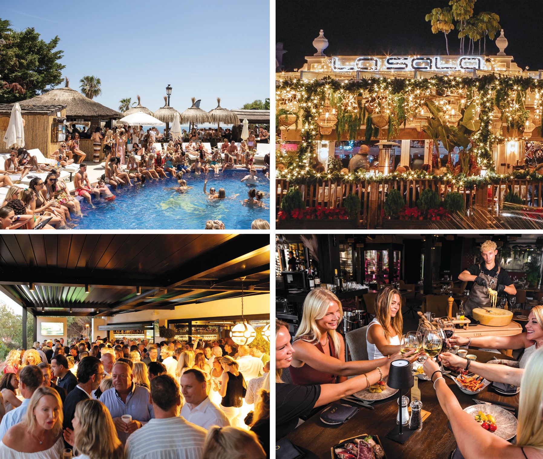 Top: La Sala by the Sea (left) and La Sala Puerto Banús. Bottom: The Clubhouse Marbella (left) and OAK Firehouse & Cocktail.