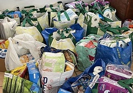 Donations of food and other items ready to be distrubuted to families from the Lux Mundi centre in Torre del Mar