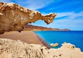 Rock formations on the beach at Playa del Arco, Los Escullos.
