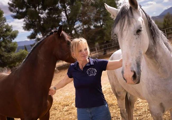 The Danish rider, alongside two of the horses from Malaga.