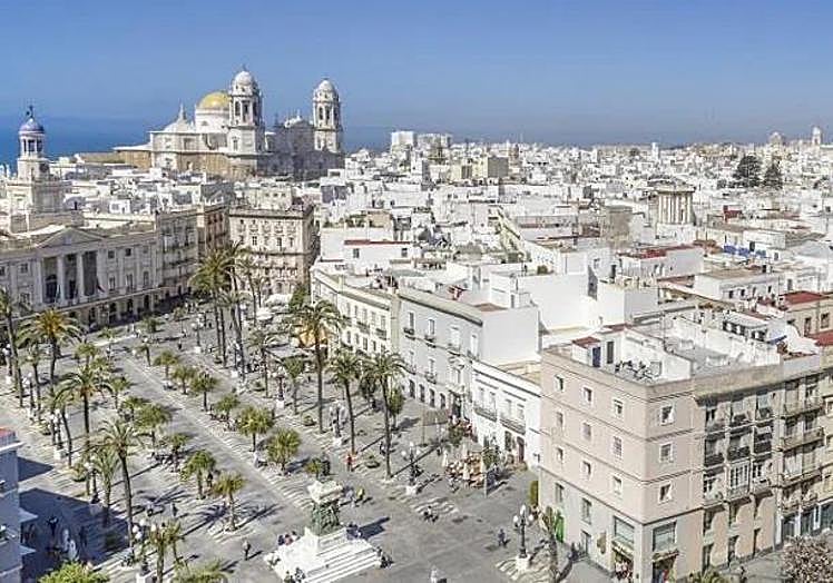 Aerial view of Plaza de San Juan de Dios, one of the most important squares in the city of Cadiz.